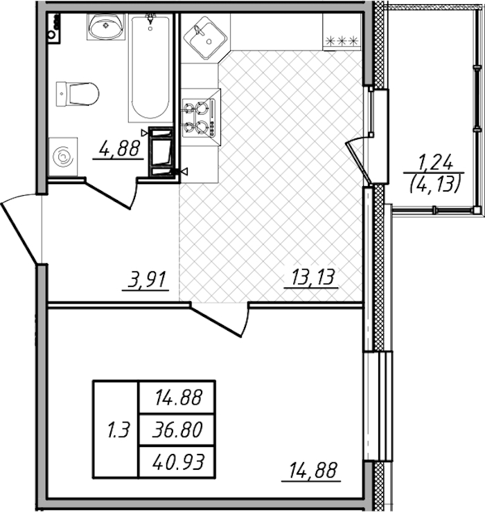1-комнатная квартира 36.8 м², 2/13 эт., ЖК «Чёрная речка»